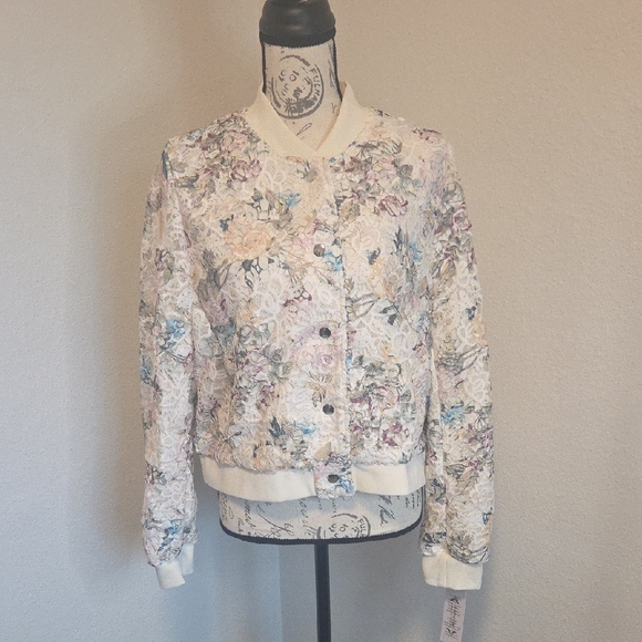 Nanette Lepore Floral Lace Bomber Jacket - Picture 3 of 16